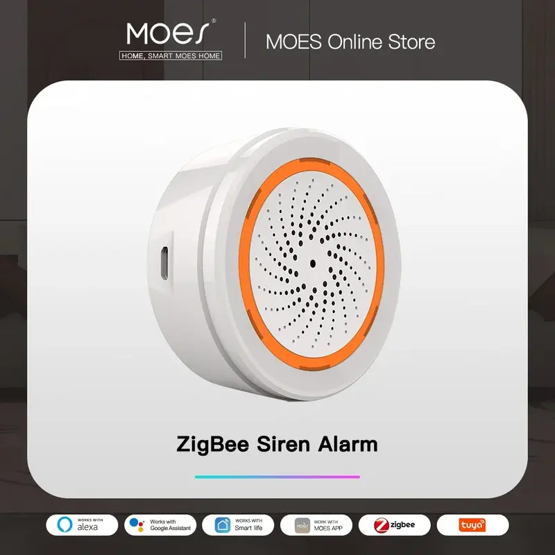 Moes tuya zigbee inteligente sensor de som e luz sirene 90db vida inteligente sistema de segurança em casa sirene tuya gateway hub, usado com alexa