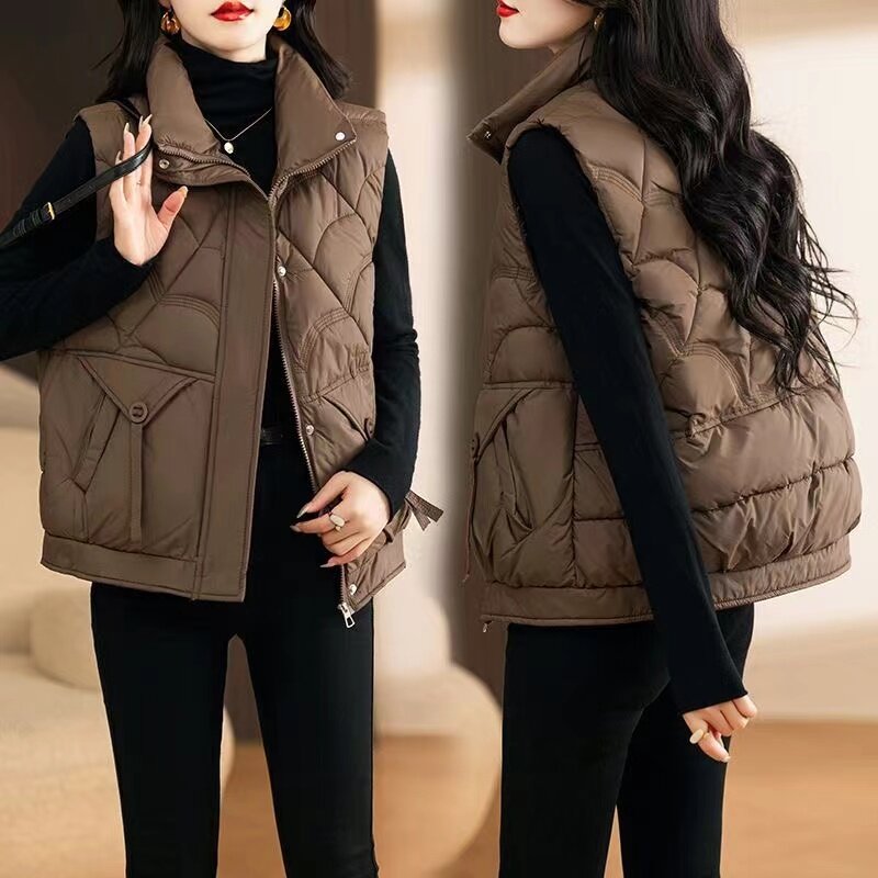 2024 nuovo autunno inverno piumino di cotone gilet donna sciolto moda tutto-fiammifero colletto alla coreana senza maniche gilet giacca femminile Outwear