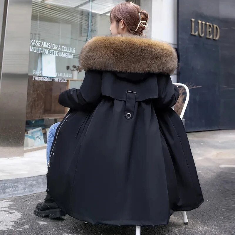 Женское зимнее пальто с подкладкой, со съемным воротником из лисьего меха