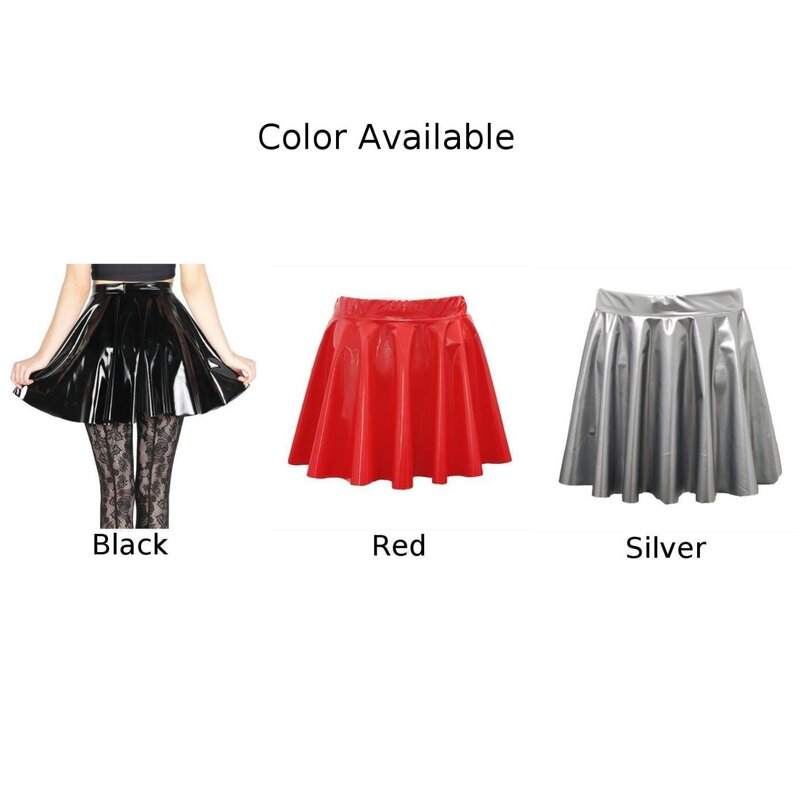 Clothing Clubwear Skirt Club Daily Dance Female Mirror Bright PVC Leather Pleated Black Clothing Clubwear Regular