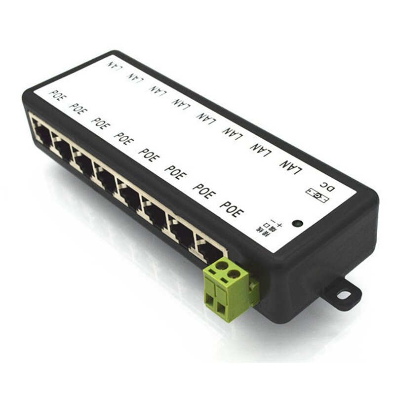 POE injektor 8 port adaptor daya Poe, catu daya Ethernet untuk jaringan CCTV kamera POE, daya melalui Ethernet