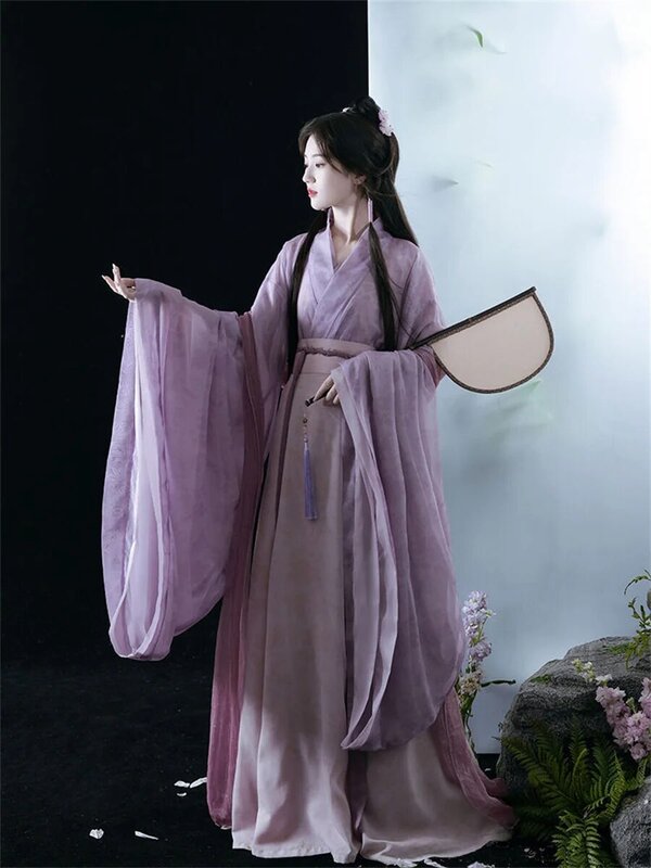فستان هانفو للنساء ، زي تنكري هالوين ، قديم وتقليدي ، صيني ، رقص مسرحي ، أرجواني ، مقاس كبير