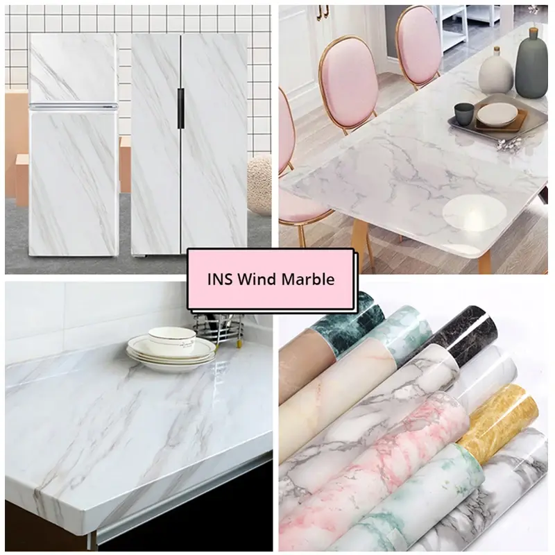 40cmx1m Vinyl Marble Wall Stickers Self Adhesive Waterproof Continuous Wallpaper Contact Paper for Kitchen Decoration Sticker