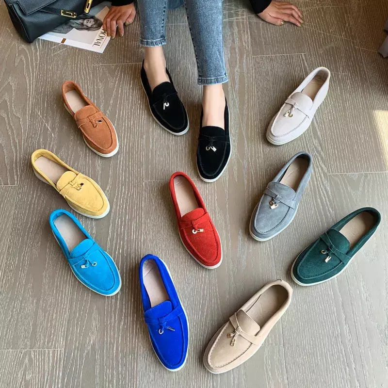 Designers (not Cheap Quality)Flat Shoes Soft Bottom Casual Shoe Women Loafers Summer Loafer Shoes Real Leather High-end Metal