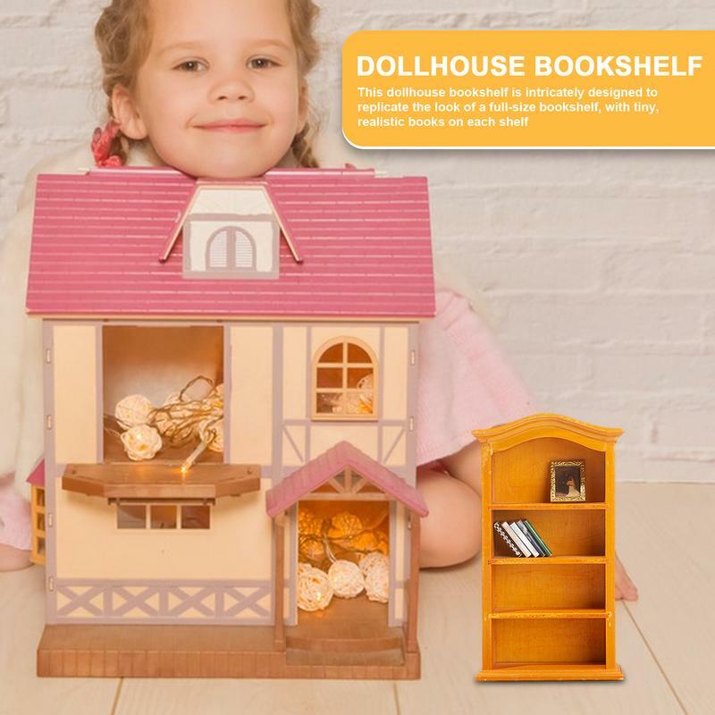 Domek dla lalek półka na książki malutki regał 1:12 drewniany Model śmieszne słodkie lalka akcesoria do domu miniaturowy wystrój do sypialni jadalnia