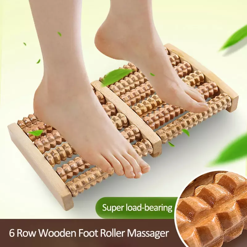 Wooden 6 Row Foot Massager Pain Stress Relief Shiatsu Roller Foot Care Massager Roller Heath Therapy Relax Massage Massager Tool