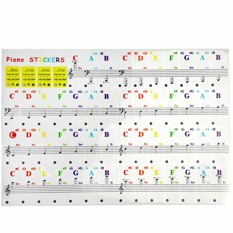 1 مجموعة لوحة مفاتيح البيانو ملصقات ملصقات من ملاحظات ستاف للإزالة 88-مفتاح الأفلام الموسيقى ملاحظة مجموعة كاملة الذاتي دراسة ملصقات ملونة