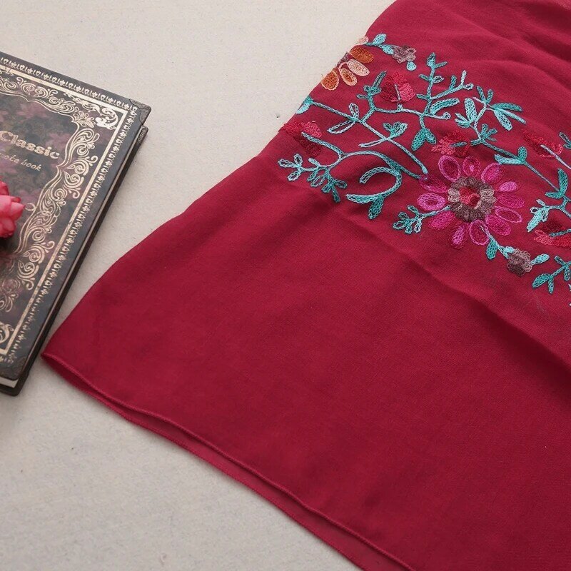 Feminino bordado algodão linho floral cachecol pashmina xale envoltório cachecóis transporte da gota