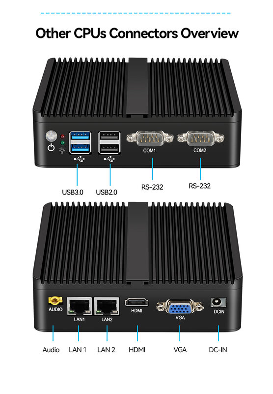 Xcy-mini pc intel celeron j4125, quad-core 2, rs232, dual ethernet, 300m, wi-fi, hdmi, vga, 4 usb, fanless, industrial, windows 10