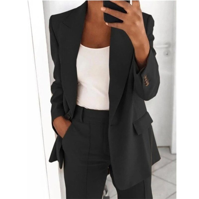 Jaqueta feminina elegante terno justo, blazer monocromático, lapela de lazer, temperamento na moda, roupas femininas, plus size