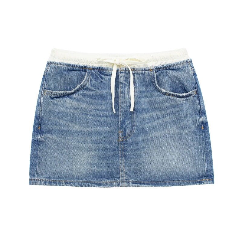 HOUZHOU Vintage Denim Mini Skirt Women Y2k Streetwear Sexy Casual Patchwork Slim Hip Wrap Jeans Skirt Korean Fashion Summer