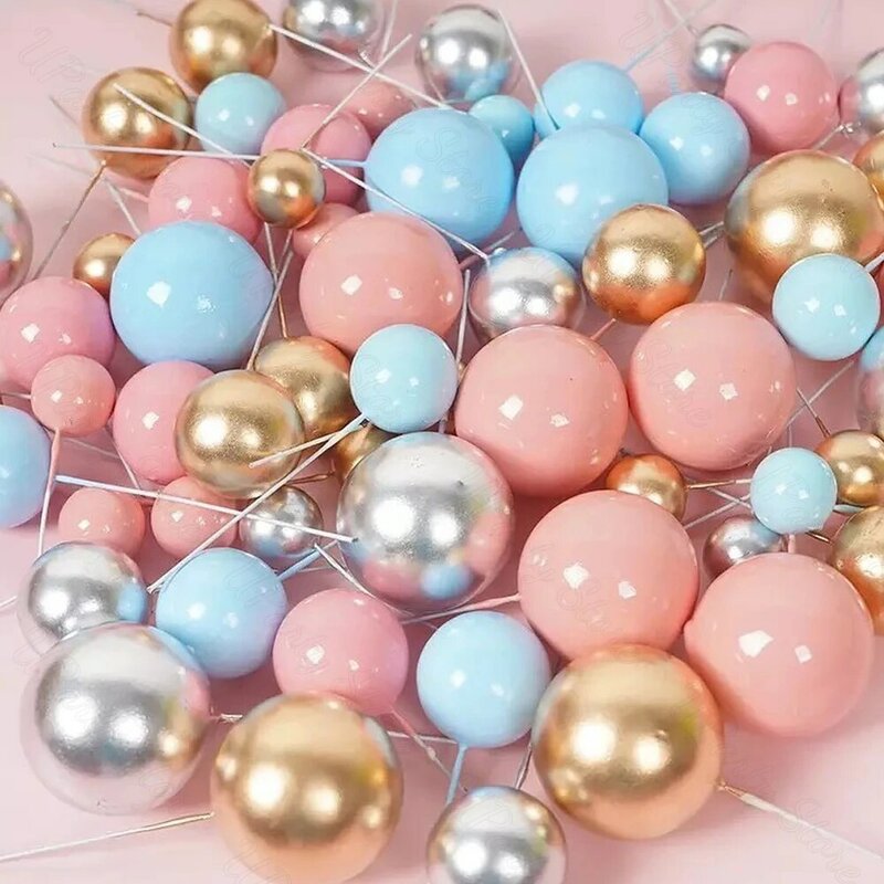 20Pcs Balls Cake Toppers Metal Silver Gold 2-4cm Different Size Colorful Balls Cake Toppers for Brithday Wedding Christmas Decor