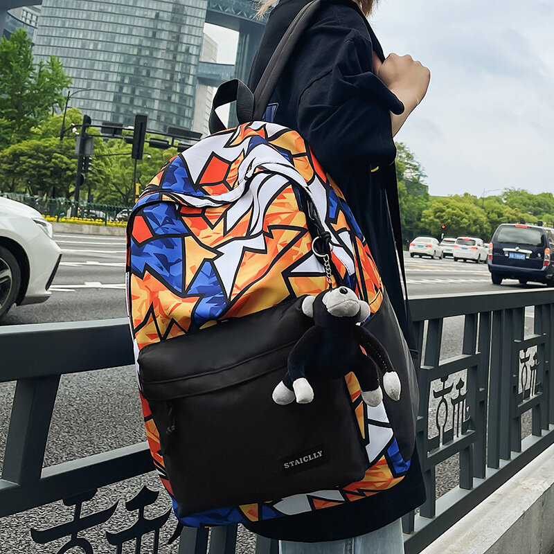 女性のためのモダンなランドセル,女の子のためのグラフィティスタイルのバックパック,クールでトレンディなトートバッグ