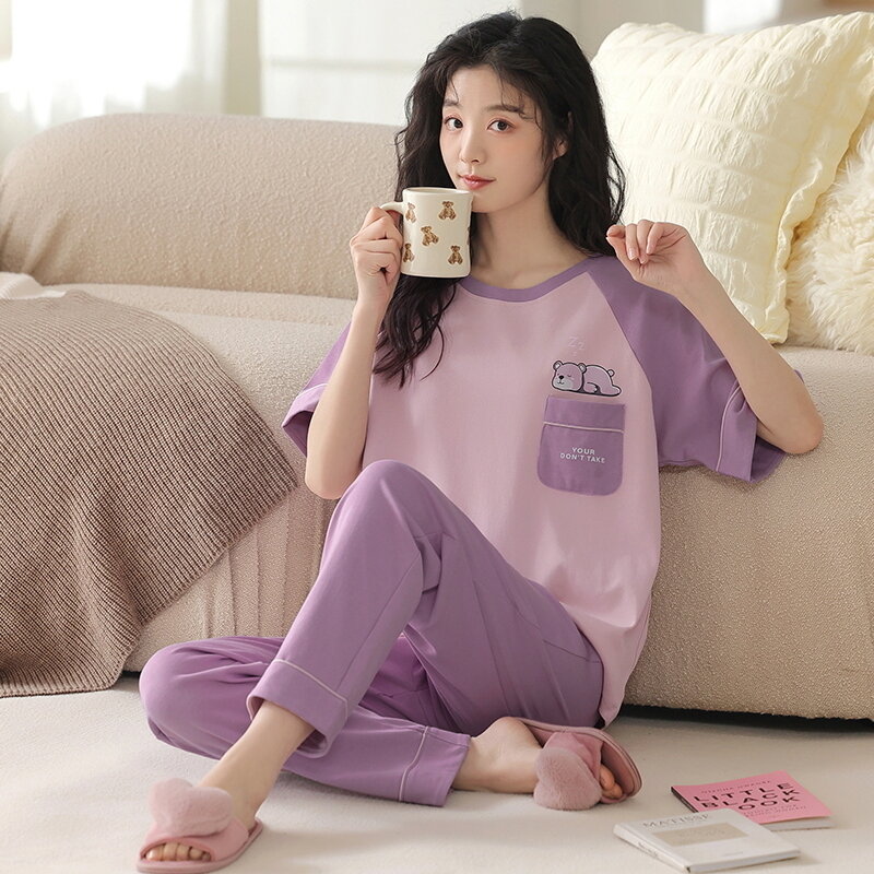Весенняя женская пижама, пижама с коротким рукавом, Женский пижамный комплект, пижама 5XL, Хлопковая пижама для женщин, одежда для сна, домашняя одежда для сна и отдыха