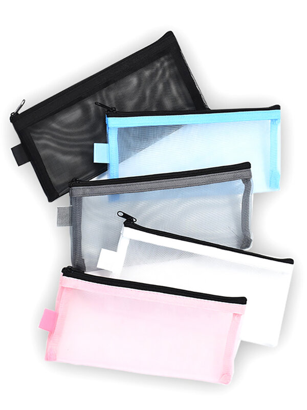 1Pc Transparent Mesh Pencil Case Pen Bag Simple Portable Office School Supplies Pen Box Bill Storage Bag Travel Accessories