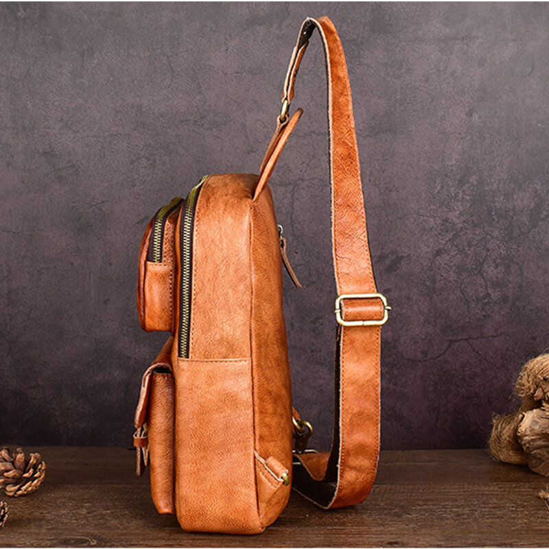 حقيبة صدر خارجية من جلد البقر من OYIXINGER للرجال ، حقيبة كتف من الجلد الطبيعي ، حقيبة كروس بودي كلاسيكية متعددة الاستخدامات ، موضة جديدة