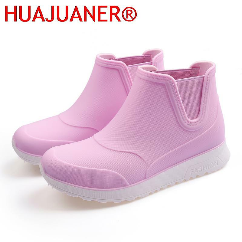 Botas de chuva antiderrapantes para mulheres, sapatos impermeáveis, tubo curto, luxuoso, ao ar livre, adulto, lava-carros, inverno, mais