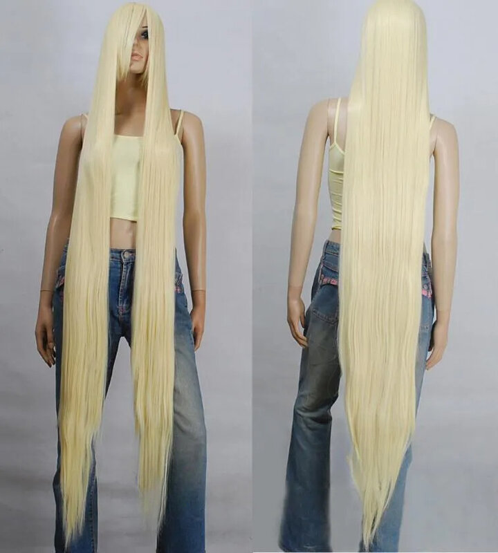 150cm light golden blonde Heat Styleable Extra Long Cosplay Wigs