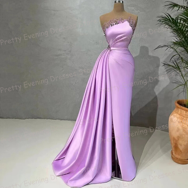 Colorful Elegant Woman's Evening Dresses Sexy Strapless Prom Growns Mermaid Sleeveless Satin Appliques Fashion Party Vestidos