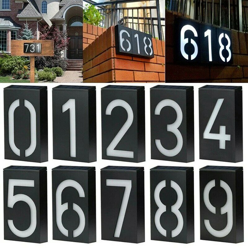 Lampu tanda nomor LED tenaga surya, lampu pelat nomor digit alamat pintu Hotel rumah dan angka untuk luar ruangan