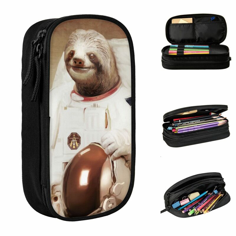 Sloth Astronaut Pencil Case Fun Pen Holder Bag Girl Boy Large Storage Students School Zipper Pencil Box