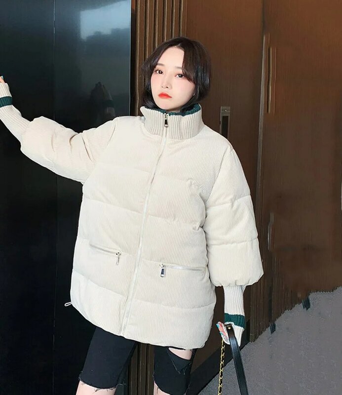 2023 겨울 여성 재킷, 코듀로이 패딩 코트, 레이디 파카, 느슨한 학생 빵 의류, 두꺼운 겉옷