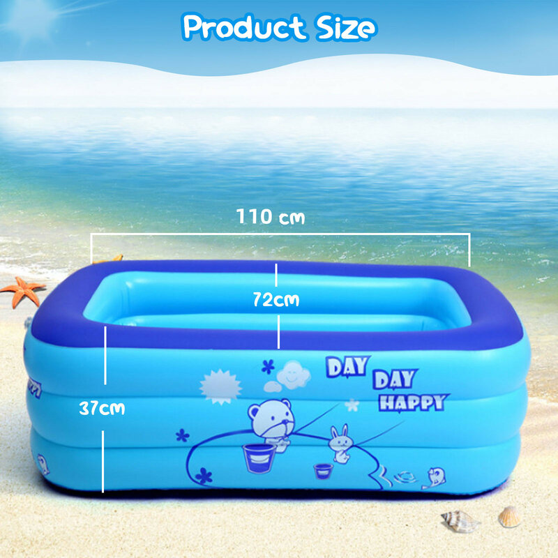 Детский надувной бассейн, утолщенная ванна с пузырьковым дном, для пляжа, для всей семьи, для летних игр на открытом воздухе, размеры 43x28x15 дюймов