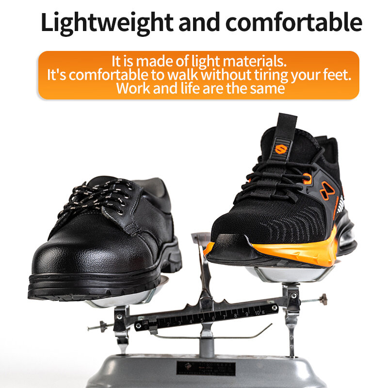 THREEDIV Men's Safety Shoes Orange Air Cushion Steel Toe sneaker Black Sports For Men large work Anti-Smashing Industrial Shoes