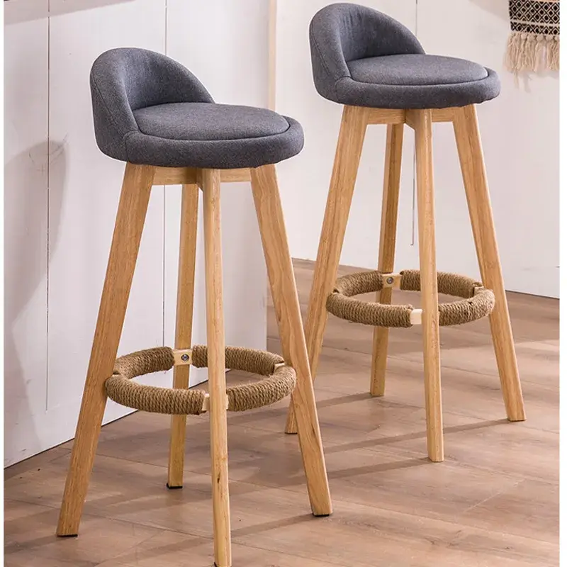 โมเดิร์น Minimalist เก้าอี้ไม้เท้าสูงเก้าอี้บาร์หมุนออกแบบ Waiting เก้าอี้หนาเบาะเคาน์เตอร์สตูลหลายรูปแบบ