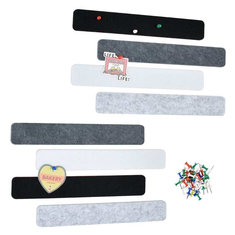 8x Self-Adhesive Bulletin Board Bar Strips Felt Pin Board Bar Strips with 30 Pushpins for Pastes Notes Photos Schedules Dropship
