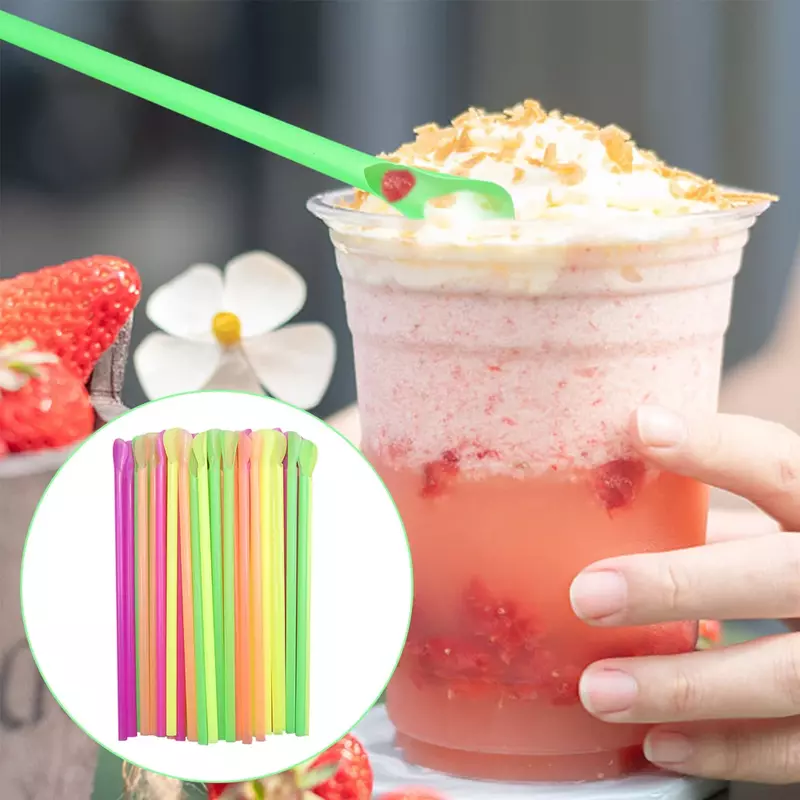 50/500/4000Pc Plastic Spoon Straws Drinking Straw Color Milkshake Smoothie Spoon Straw for Bar Birthday Party Supplies Wholesale