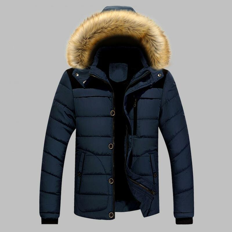 Detachable Hat Edge Winter Jacket Cardigan Winter Down Coat Extra Thick Highly Warm Padded High Collar Men Jacket Padded Parkas