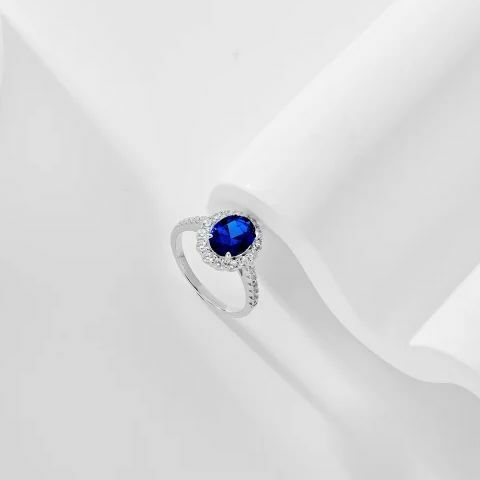 925 Silver Ring Plated Gold With Certificated Sapphire Blue Oval Cut Cubic Zironia Moissanite Gemtones DIY Jewelry MakingFactory