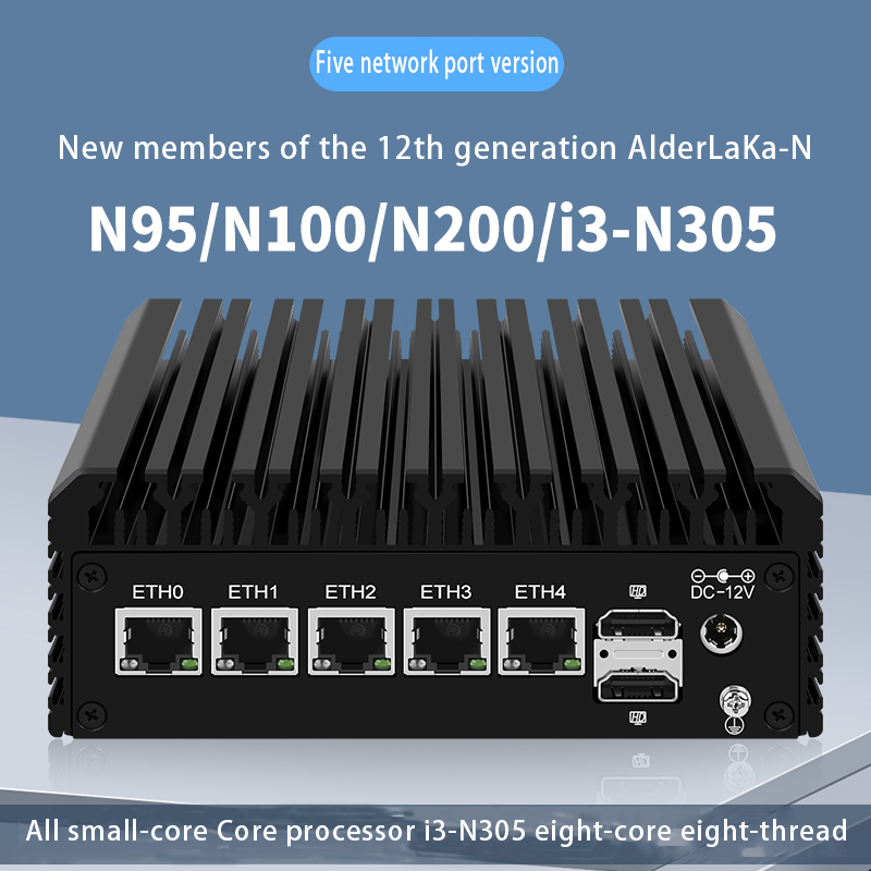 Intel generasi 12 Seri N N100/N200/i3-N305 router lembut 5 jaringan 2.5G dual M.2 dual SATA multi-network port mini host