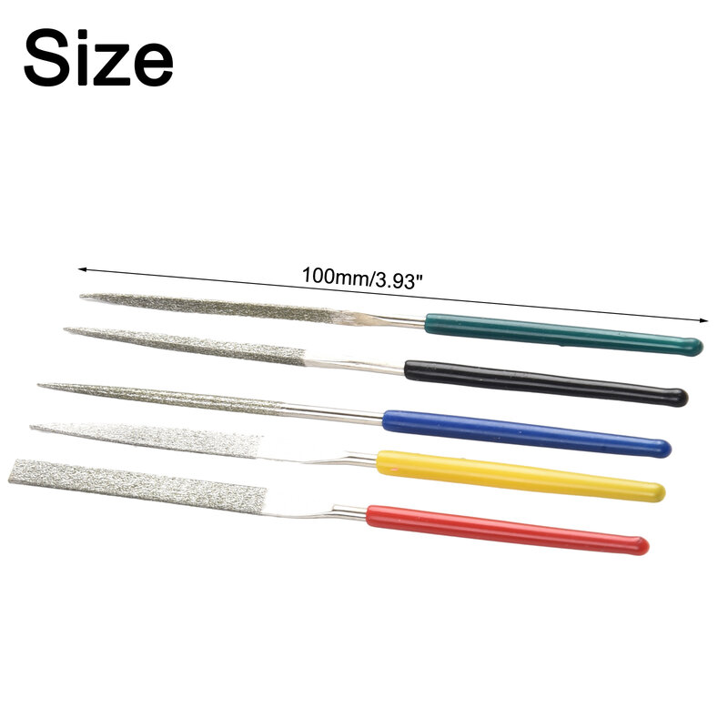 5 Piece Diamond File Set For Metal Jewelers Stone Polishing Wood Carving Craft Double Cut Plated Needle File 2x100mm Hand Tool