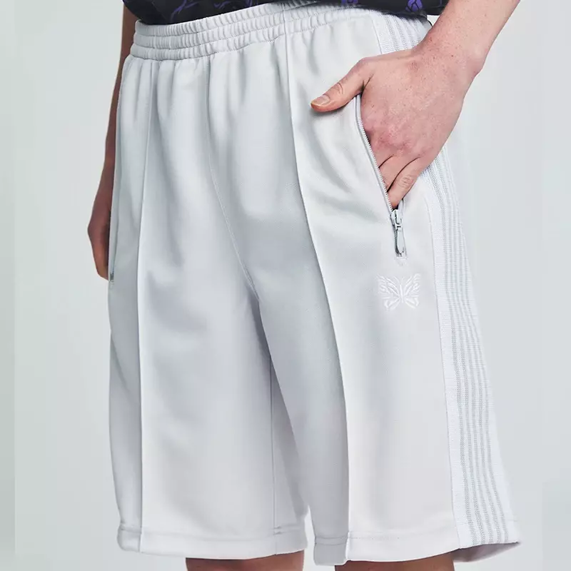 Pantalones de algodón con bordado de mariposa para hombre y mujer, pantalones cortos elásticos de gran tamaño, blancos, con cremallera, 1:1