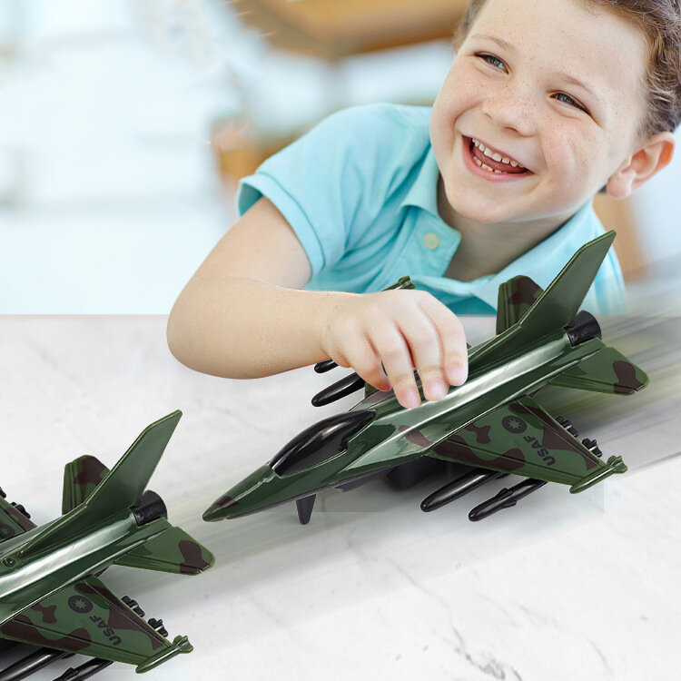 Coche de juguete de 2 piezas para niños, modelo militar de camuflaje, caza, miniavión, puzle