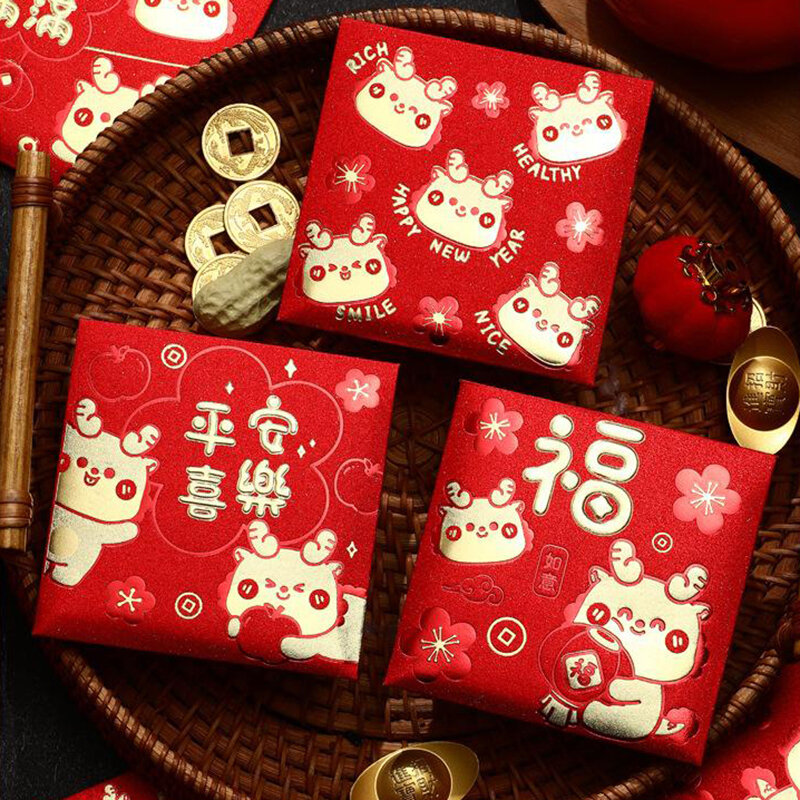 Sobre rojo de la suerte para regalo de Año Nuevo Chino, bolsa de dinero para Festival de Primavera, 6 piezas, 2024