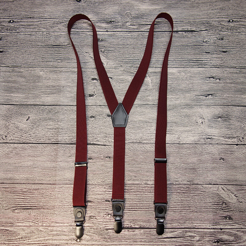 2.5 * 125CM Men's Suspender Genuine Leather 4-Clip Men's Suspender Y-Shaped Elastic Adjustable Strap Men's Suspender Pants
