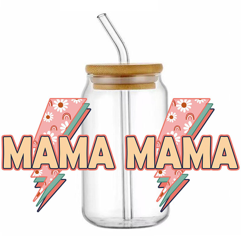 Happy Mother's Day Mama stiker Transfer UV DTF, stiker Transfer tahan air untuk 16oz stiker bungkus cangkir kaca