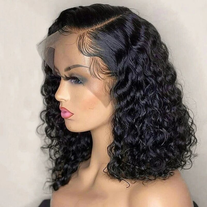 Głęboka fala 180% gęstość wstępnie oskubana część boczna krótki bob 13*4 koronkowa przednia brazylijska dziewicza peruka z ludzkich włosów dla czarnej kobiety