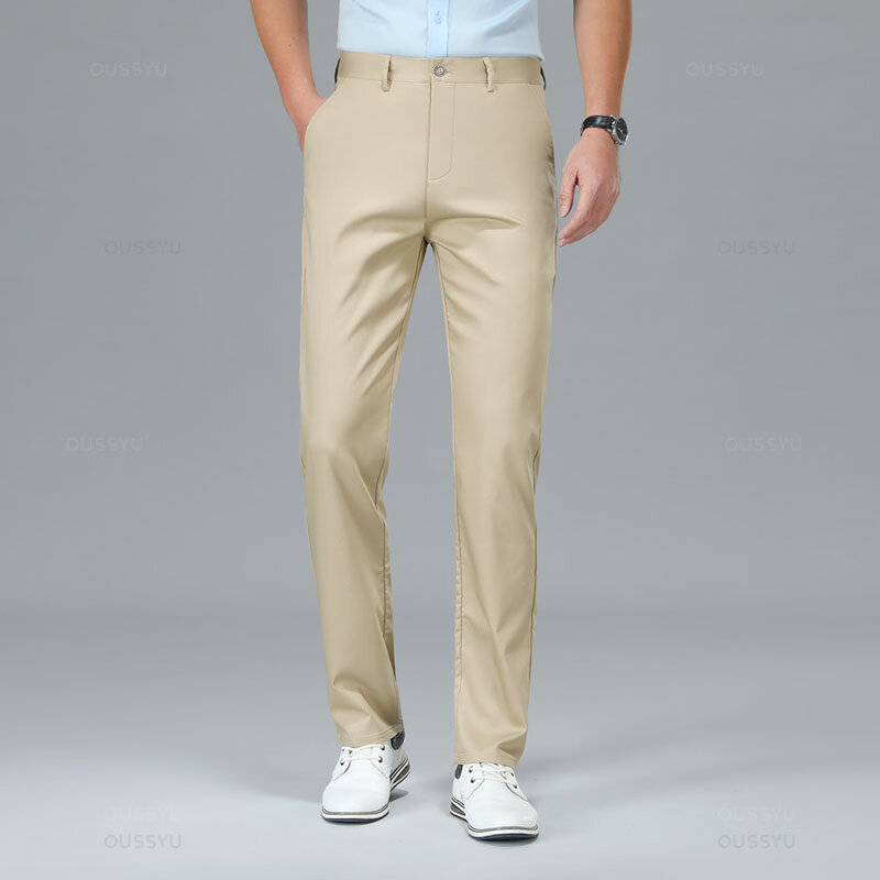 Calça de negócios reta masculina de fibra de bambu, calça formal longa casual masculina, designer de luxo, alta qualidade, primavera verão