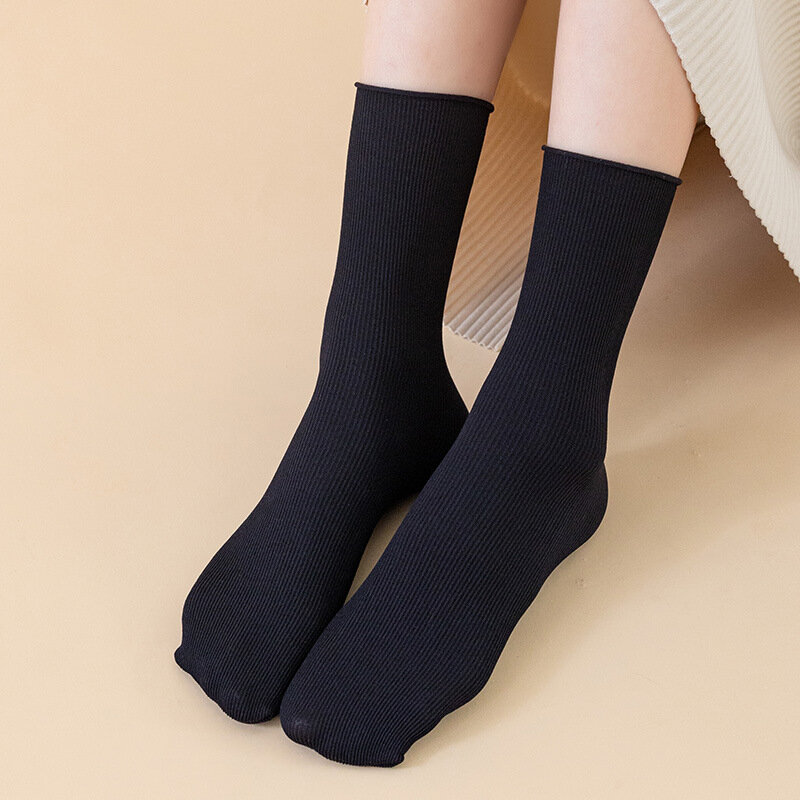 Meias de verão para mulheres, meias de tubo respirável, cor sólida, versão coreana da tendência