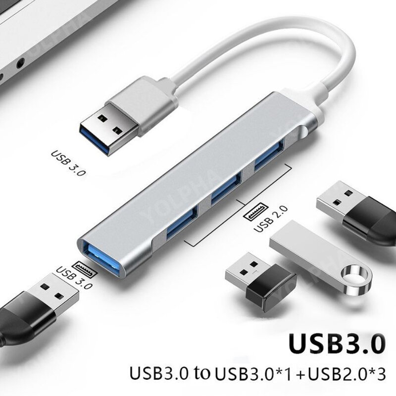 Airies USB 3.0 à 4 ports, haute vitesse, répartiteur de type C, 5Gbps pour PC, accessoires informatiques, multiport HUB, 4 ports USB 3.0 2.0