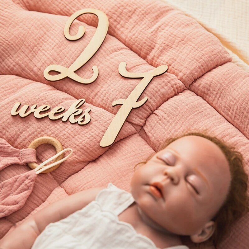 20 Buah/Set Angka Kartu Tonggak Bayi Kayu Alami Terukir Kartu Pertumbuhan Bayi dan Kehamilan Properti Foto Dapat Dibalik