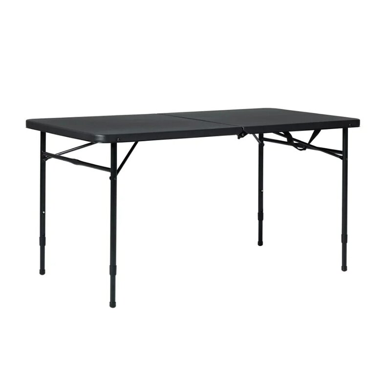 4 Foot Fold-In-Half Adjustable Table, Rich Black  Folding Table Camping  Picnic Table