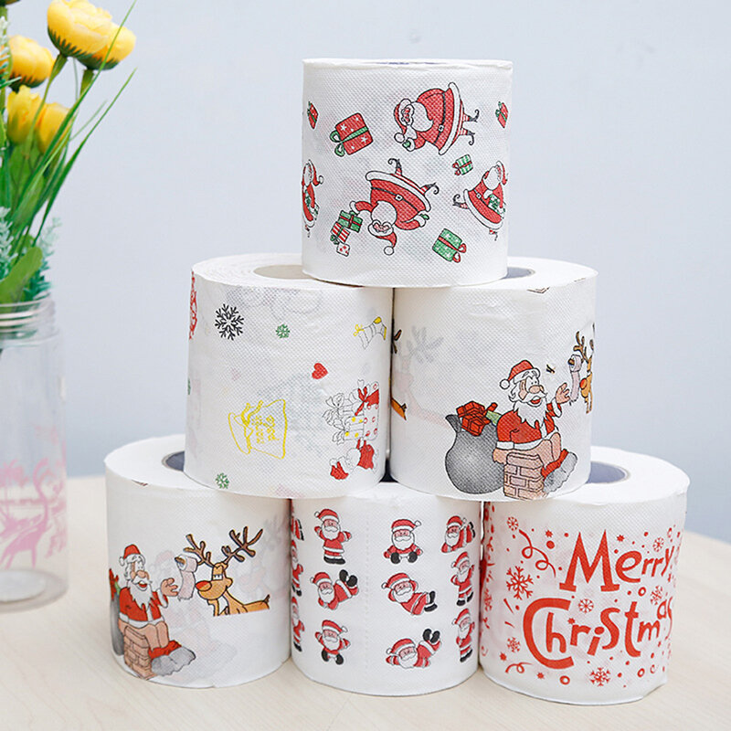 Nuova serie di modelli natalizi rotolo di carta decorazioni natalizie stampe simpatiche decorazioni natalizie in carta igienica per la casa calda