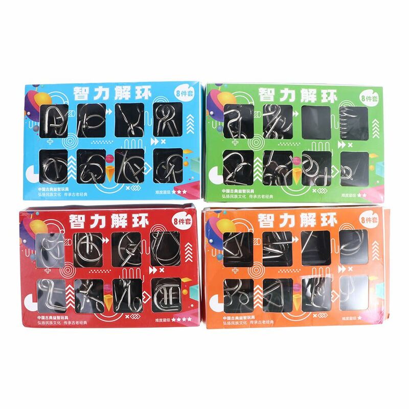 8Pcs Wire Puzzle Set Montessori Wire IQ Mind Brain Teaser Puzzles Children Adults Interactive Game Reliever Educational Toys
