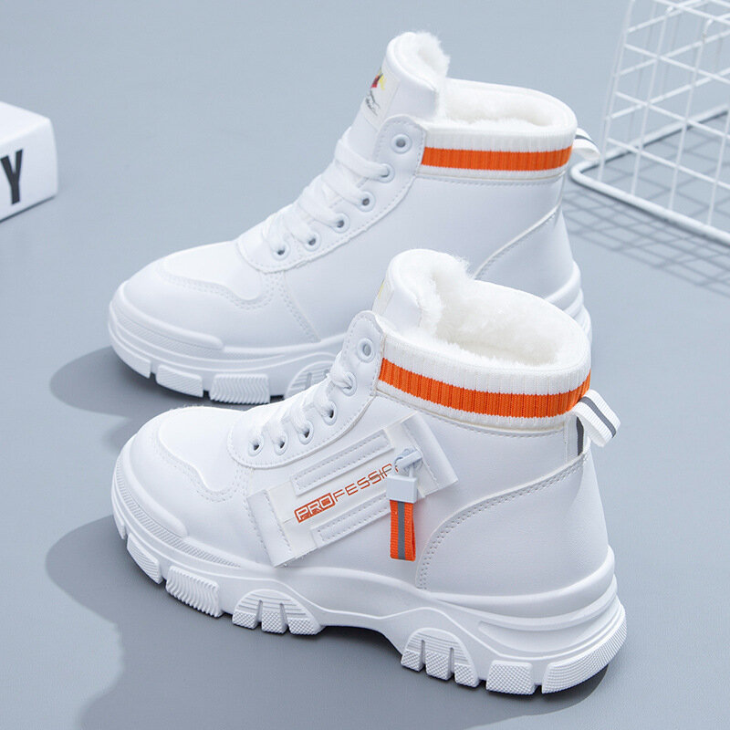 Zapatos De invierno para Mujer, botines gruesos y cálidos con plataforma, informales, De algodón, color blanco, 2021