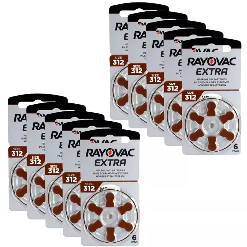 Rayovac-Baterias para Aparelhos Auditivos, Bateria de Ar de Zinco para Aparelhos Auditivos ITC RIC, Desempenho Extra, A312, 312, 312, 312, PR41, 1.45V, 60 Pcs